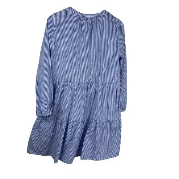 J.Crew Women's Poplin Tiered Striped Preppy Coastal Resort Dress Blue White Sz M - Picture 2 of 10